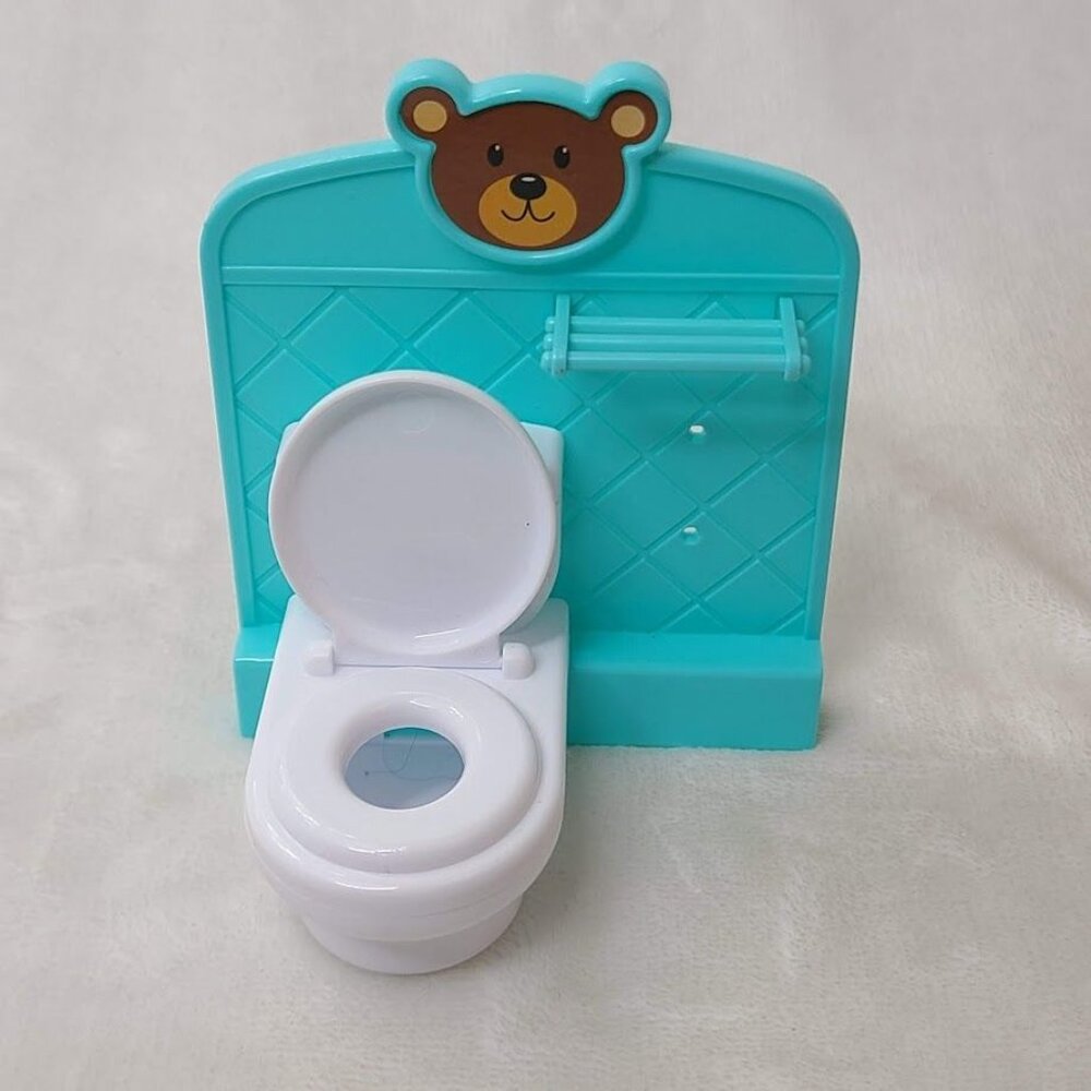 Pretty Dollhouse Luxury Villa Bathroom Toilet Set Aqua Wall Panel Bear Theme - Picture 3 of 8